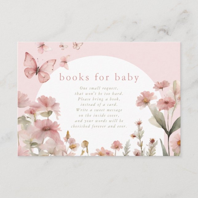 Butterfly Books for Baby pink floral wildflowers Enclosure Card (Front)