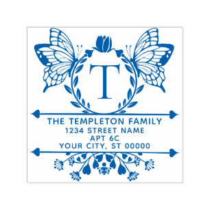 Butterfly Border Frame #2 Name Initial Address Self-inking Stamp