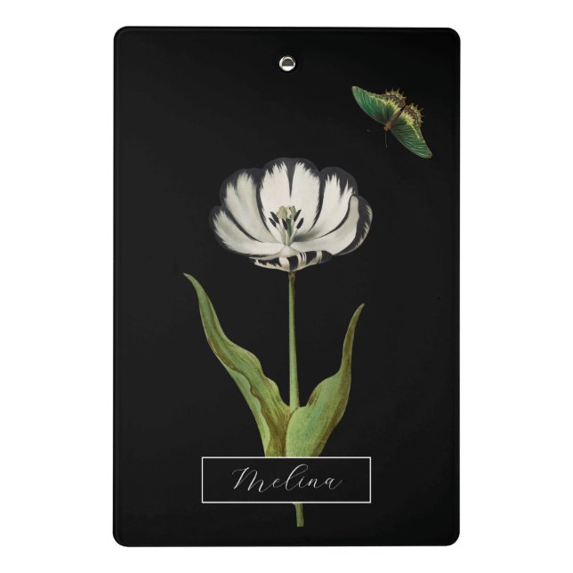 Butterfly Botanical Flower Black and White    Mini Clipboard (Back)