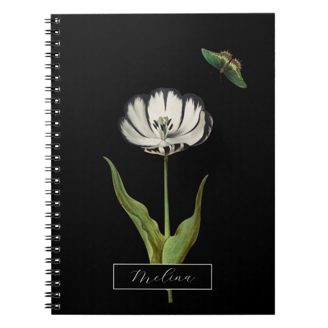 Butterfly Botanical Flower Black and White   Notebook (Front)