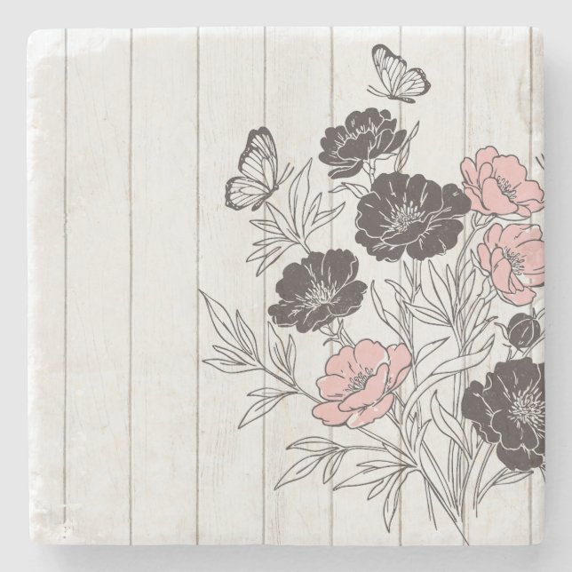 Butterfly Bouquet Stone Coaster (Front)