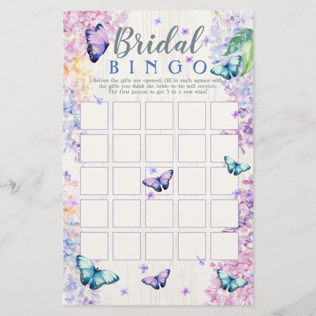 Butterfly Bridal Shower Bingo Game (Front)