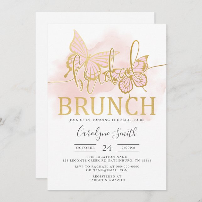Butterfly Bridal Shower Bridal Brunch Invitation (Front/Back)