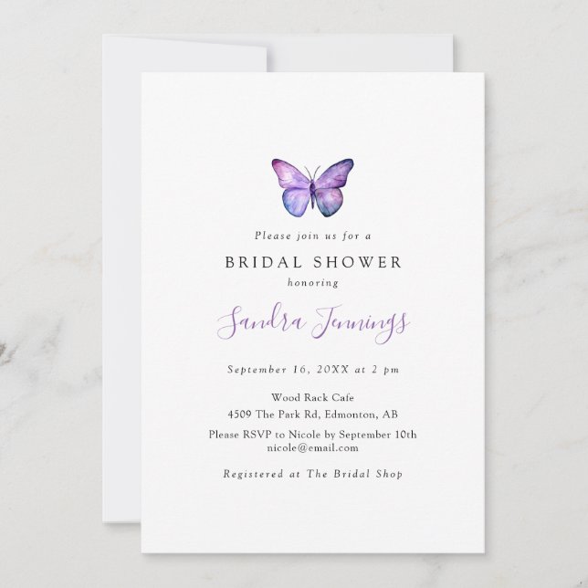 Butterfly Bridal Shower Elegant Minimalist Simple Invitation (Front)