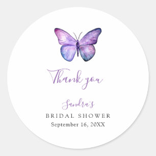 Butterfly Bridal Shower Elegant Thank you Script Classic Round Sticker