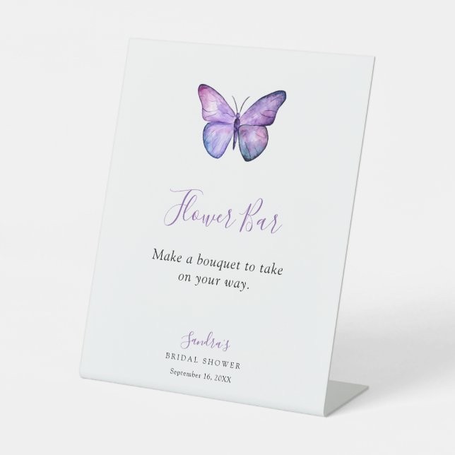 Butterfly Bridal Shower Flower Bar Bouquet Pedestal Sign (Front)
