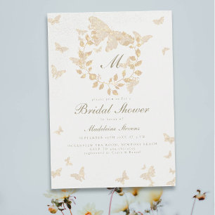 Butterfly Bridal Shower Gold Monogram Greenery Invitation