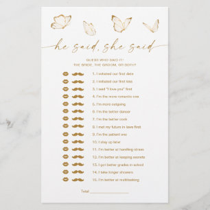 Butterfly Bridal Shower He Said She Said Game