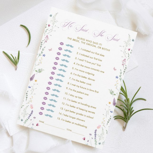 Butterfly Bridal Shower He Said She Said Game Card (Creator Uploaded)