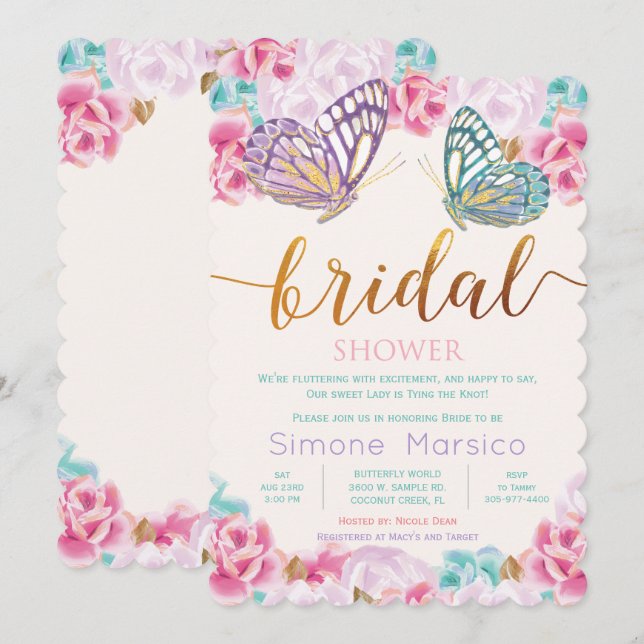 Butterfly Bridal Shower Invitation (Front/Back)