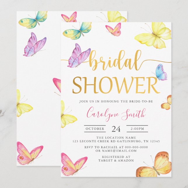 Butterfly Bridal Shower Invitation (Front/Back)