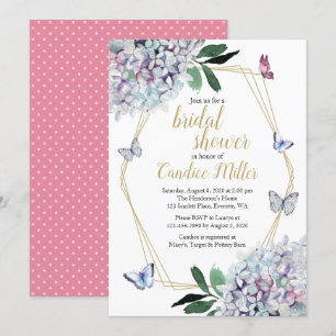 butterfly bridal shower invitation pink hydrangea