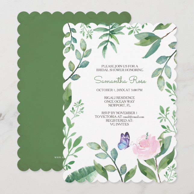 Butterfly BRIDAL Shower Invite, Pink & Blue Invitation (Front/Back)