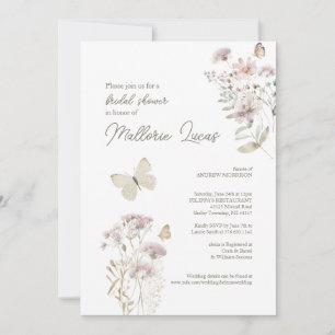 Butterfly Bridal Shower   Romantic Feminine Design Invitation