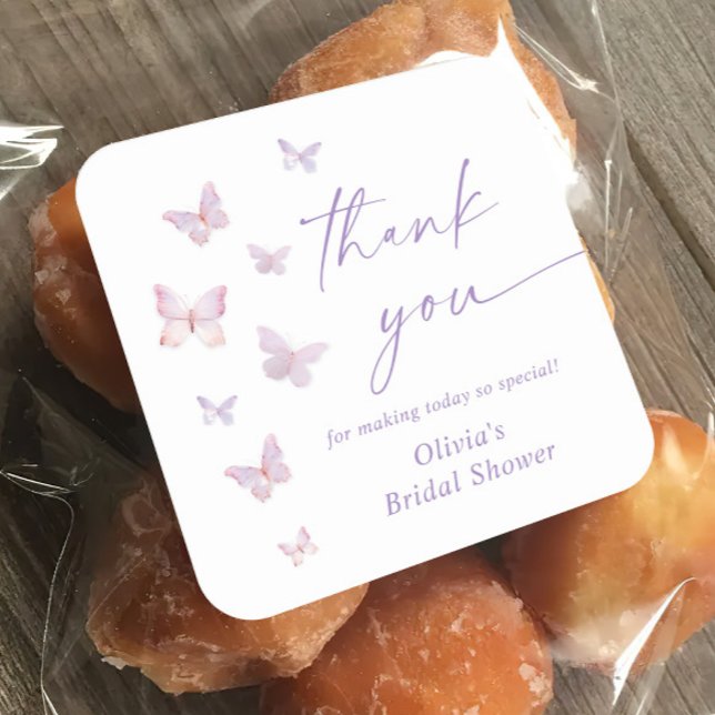 Butterfly Bridal Shower Thank You Favour Square Sticker (Creator Uploaded)