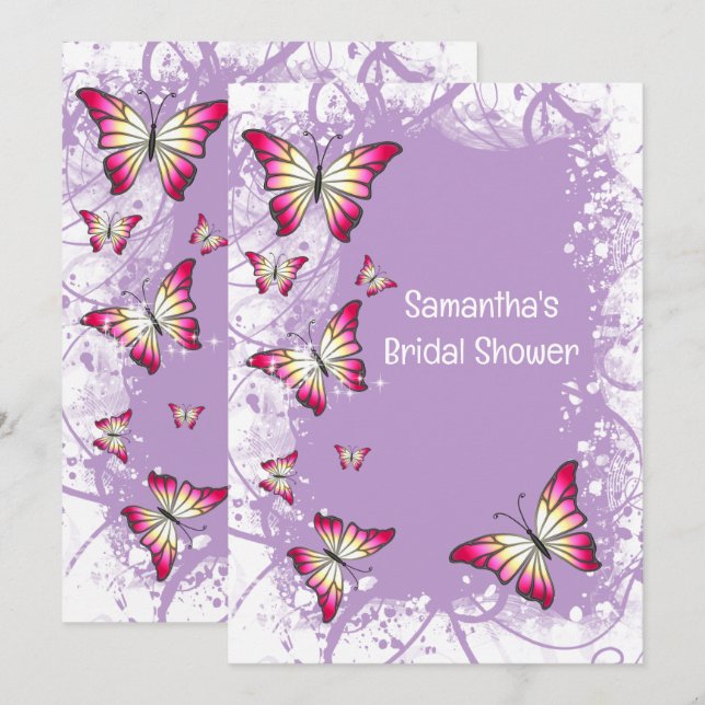 Butterfly bridal shower watercolor pink purple  invitation (Front/Back)