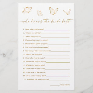 Butterfly Bridal Shower Who Knows Bride Best Game