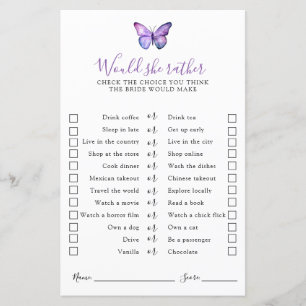 Butterfly Bridal Shower Would she rather game 