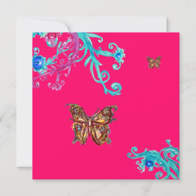 BUTTERFLY , bright pink  blue Invitation (Front)