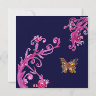 BUTTERFLY , bright pink blue Invitation