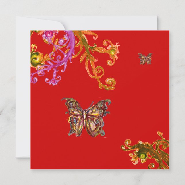 BUTTERFLY , bright pink yellow red Invitation (Front)