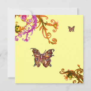 BUTTERFLY , bright pink yellow yellow Invitation