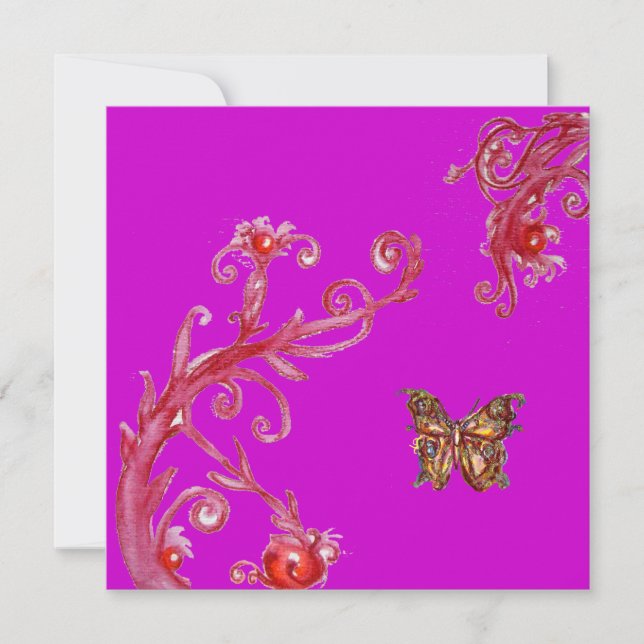 BUTTERFLY , bright red black purple violet Invitation (Front)