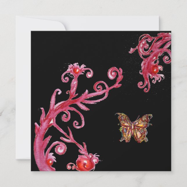 BUTTERFLY , bright red black white Invitation (Front)