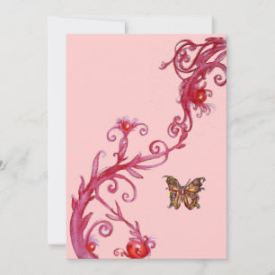 BUTTERFLY , bright red pink Invitation