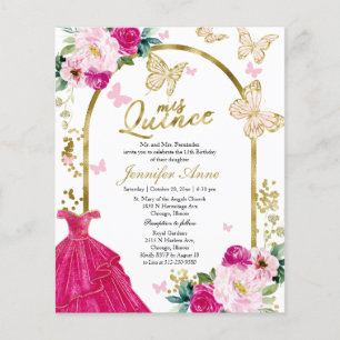 Butterfly Budget Quince Invitations Hot Pink Dress