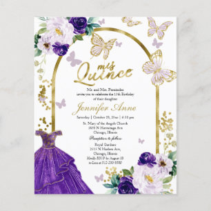 Butterfly Budget Quince Invitations Purple Dress