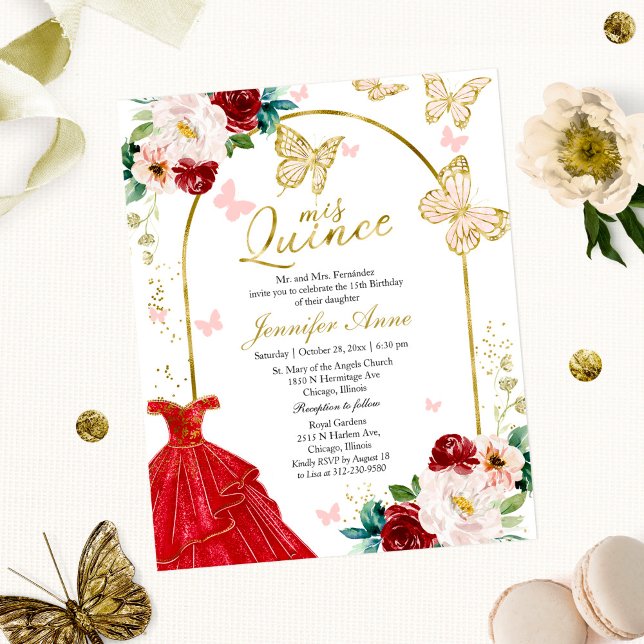 Butterfly Budget Quince Invitations Red Dress (Creator Uploaded)