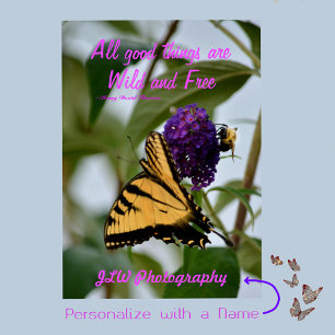 Butterfly & Bumblebee Wild and Free Thoreau Quote Poster