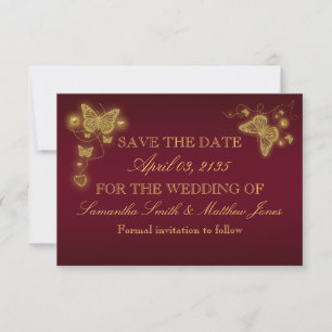 Butterfly burgundy gold wedding response save the date
