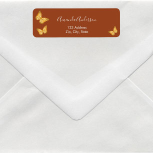 Butterfly burnt orange gold return address label