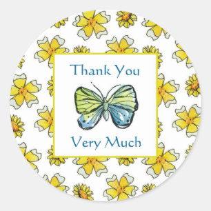 Butterfly Buttercup Watercolor Flowers Thank You Classic Round Sticker
