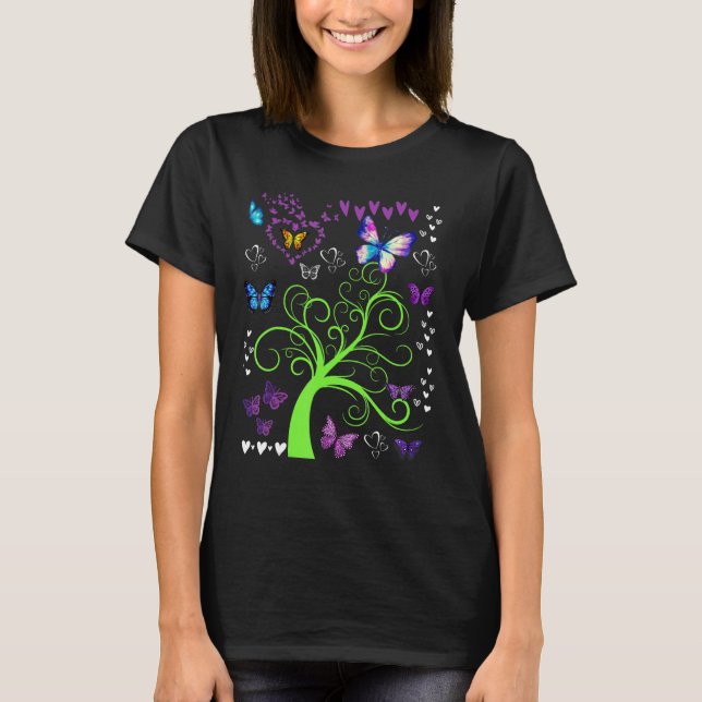 Butterfly  Butterflies Circle The Trees Fun Three T-Shirt (Front)