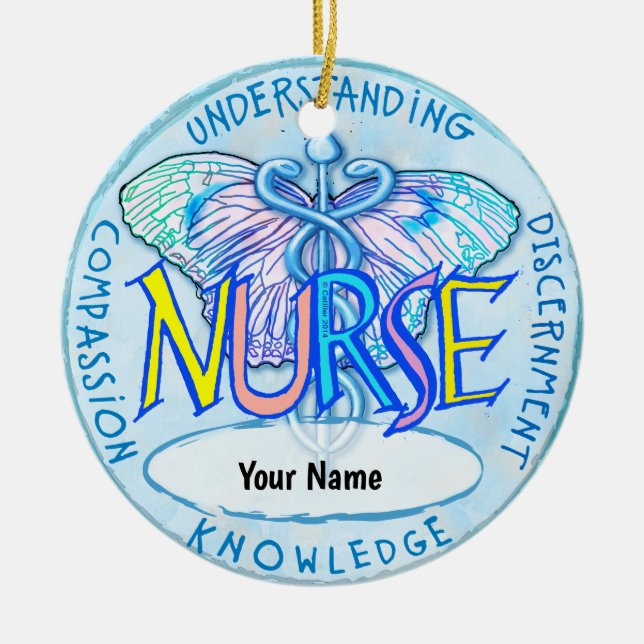 Butterfly caduceus nurse  ceramic tree decoration (Front)