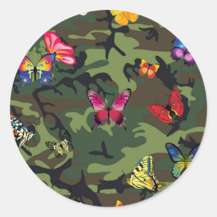 butterfly camouflage classic round sticker