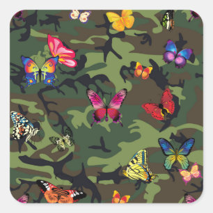 butterfly camouflage square sticker