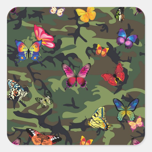 butterfly camouflage square sticker (Front)