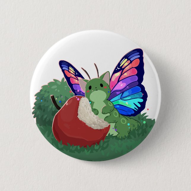 Butterfly cat 6 cm round badge (Front)