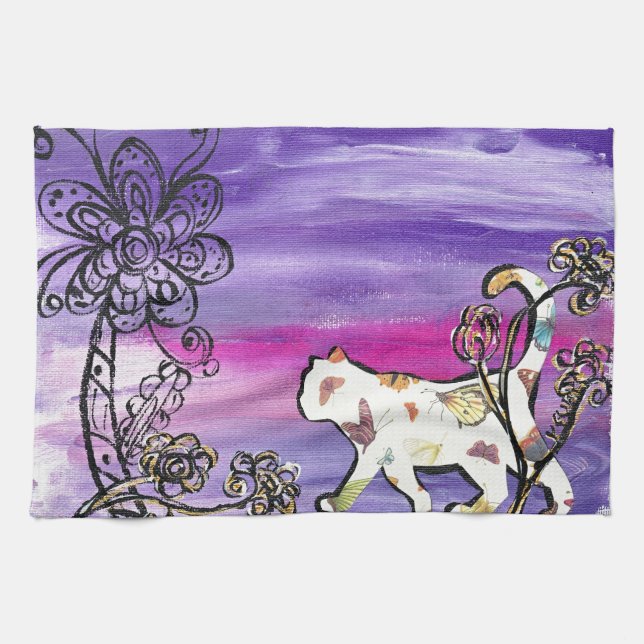 Butterfly Cat Tea Towel (Horizontal)