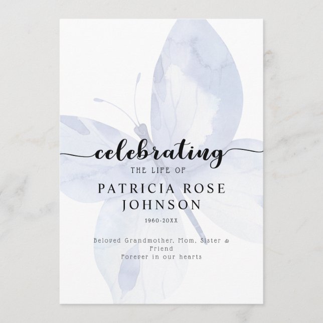 Butterfly Celebrating the Life of Funeral Program Programme (Front)