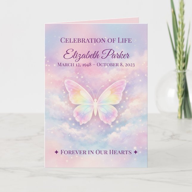 Butterfly Celebration of Life Funeral Program Card (Front)