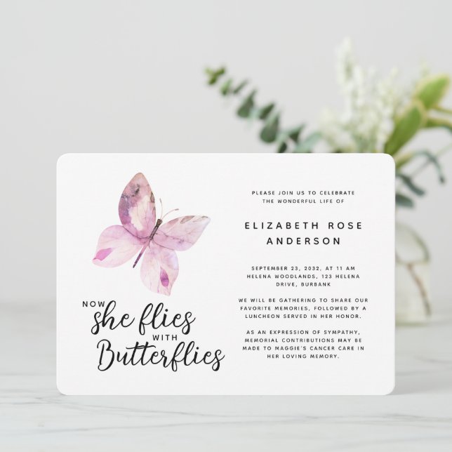 Butterfly Celebration of Life Memorial Service Invitation (Standing Front)