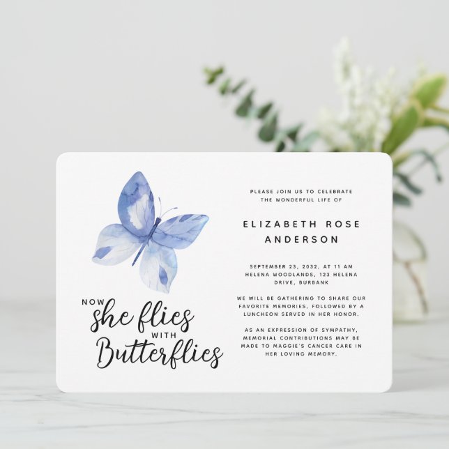 Butterfly Celebration of Life Memorial Service Invitation (Standing Front)