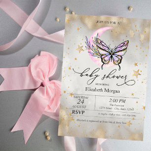 Butterfly Celestial Moon Stars Baby Shower  Invitation
