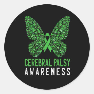 Butterfly Cerebral Palsy Awareness Green Ribbon Classic Round Sticker