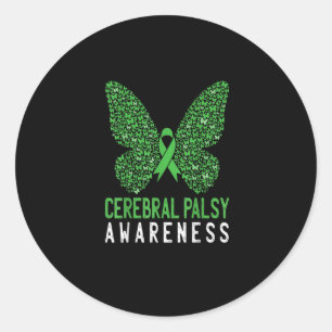 Butterfly Cerebral Palsy Awareness Green Ribbon Classic Round Sticker
